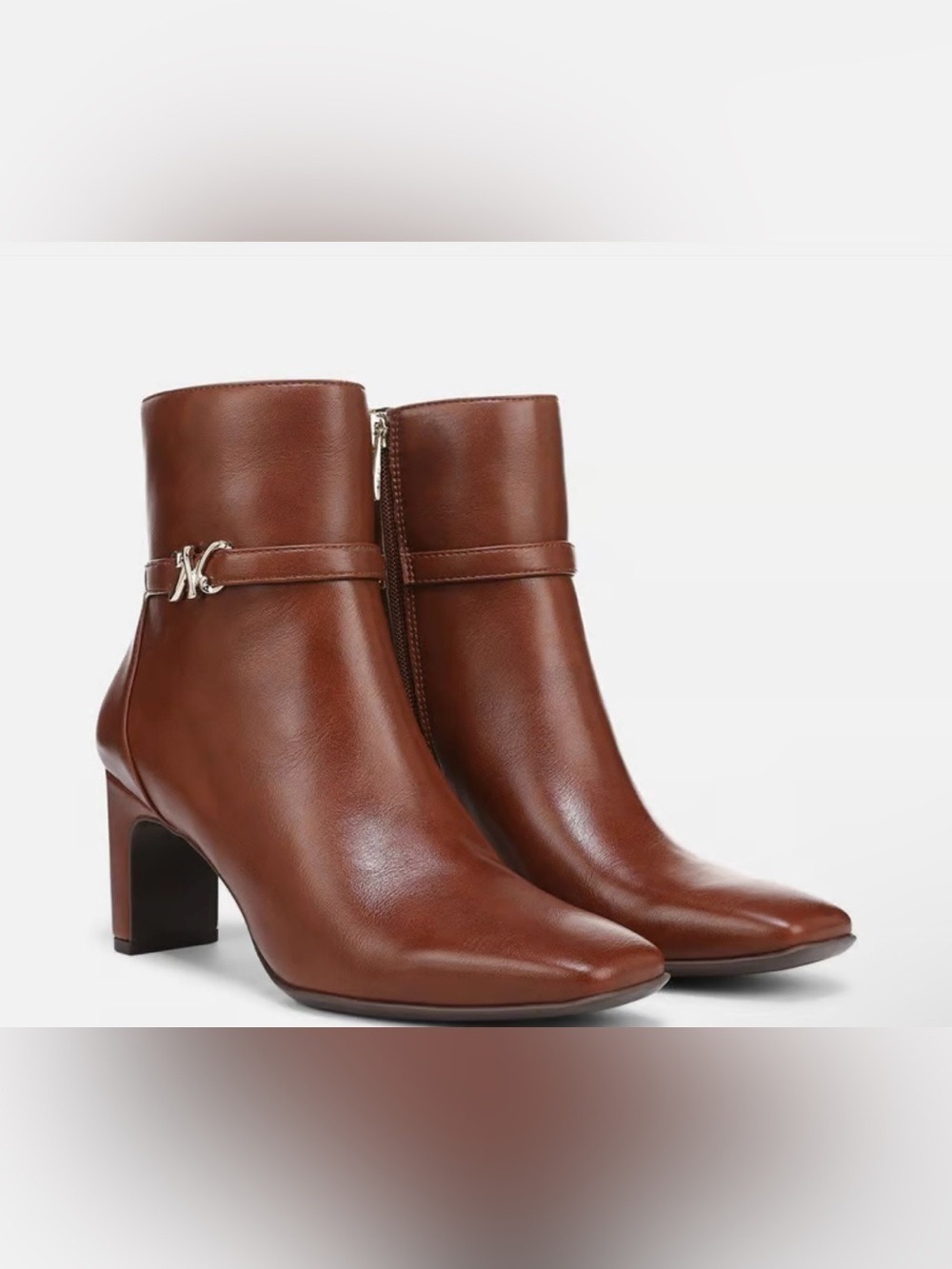 Naturalizer Nanette Brown Ankle Boots Square Toe Heeled Booties Sz 8 W - NWT